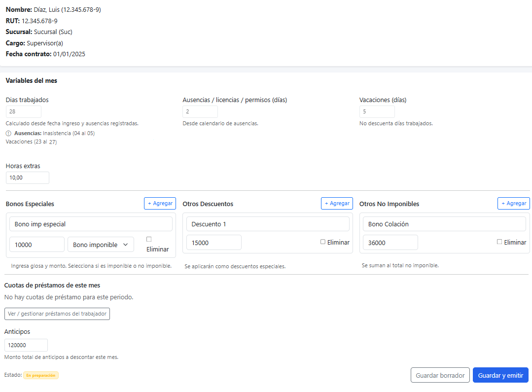Editor de liquidación