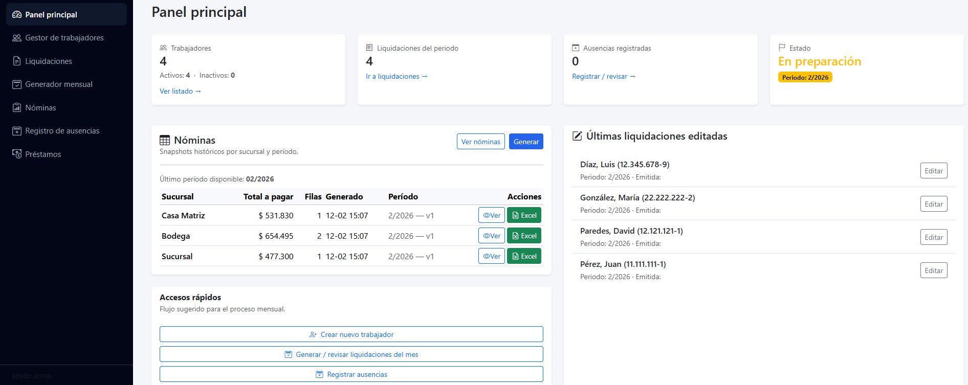 Panel principal Remuneraciones360